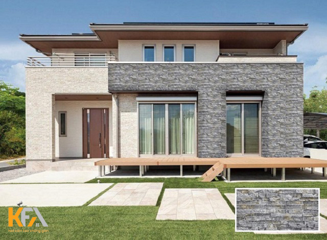 Kiến trúc hiện đại của căn nhà vô cùng phù hợp với dòng gạch giả đá này