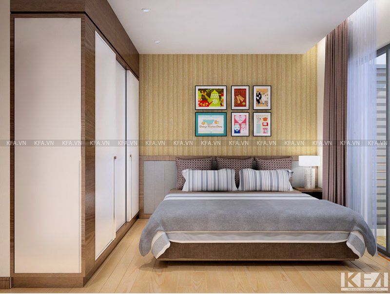 Phòng ngủ sử dụng chất liệu gỗ công nghiệp cho hầu hết nội thất