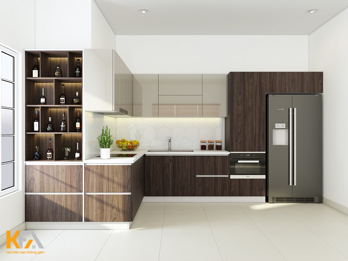 Đây là mẫu tủ bếp đẹp hoàn hảo dành cho những gia đình có không gian bếp rộng rãi