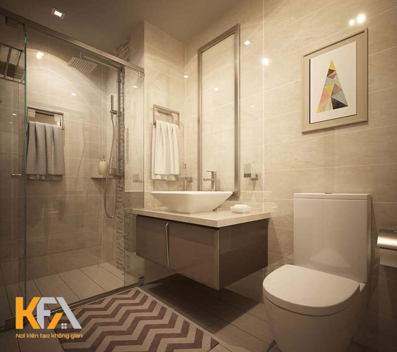 Mẫu phòng tắm cho nhà ống đẹp với gam màu be nhẹ nhàng, ấm áp