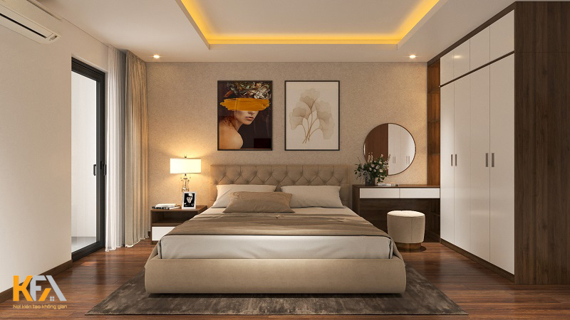 Phòng ngủ master được thiết kế đơn giản sang trọng