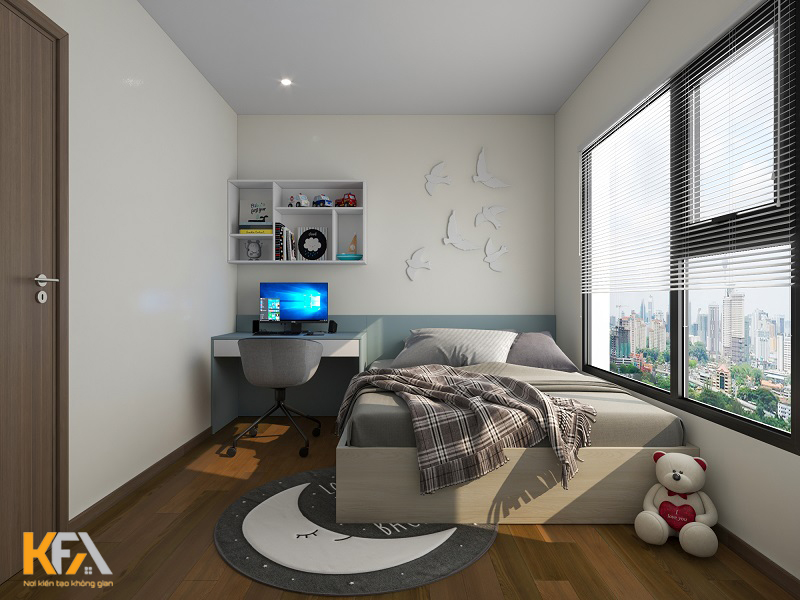 Phòng ngủ thứ 2 với sự kết hợp nhẹ nhàng từ màu sắc đến các món đồ nôi thất, trang trí cơ bản