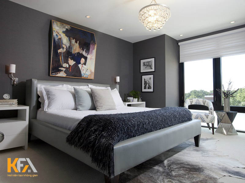 Phòng ngủ nhà phố lịch lãm với gam màu xám trung tính