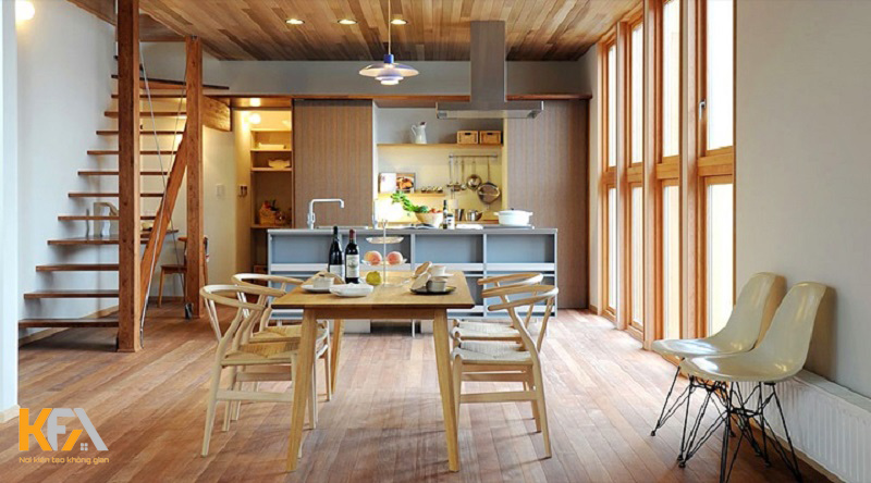 Thiết kế nhà bếp phong cách Nhật Bản mộc mạc, đơn giản nhưng cũng không kém phần hiện đại, tiện nghi