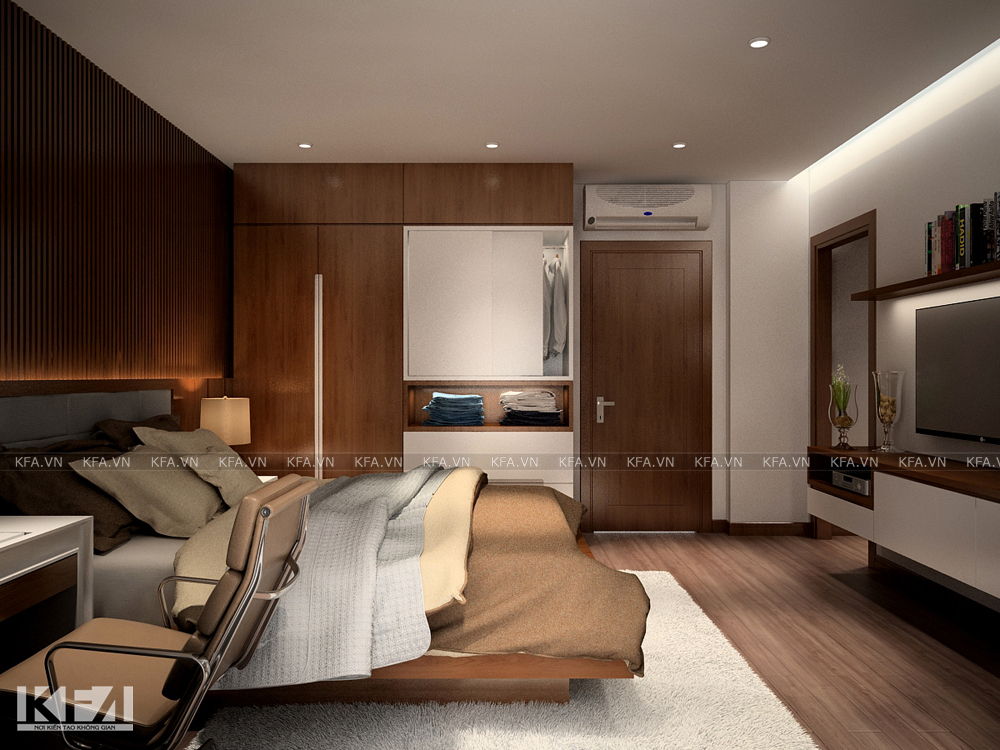 Phòng ngủ với tone màu trung tính dễ chịu