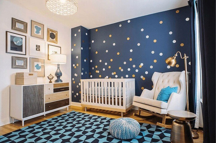Phòng ngủ bé trai sơ sinh được thiết kế khoa học, đơn giản
