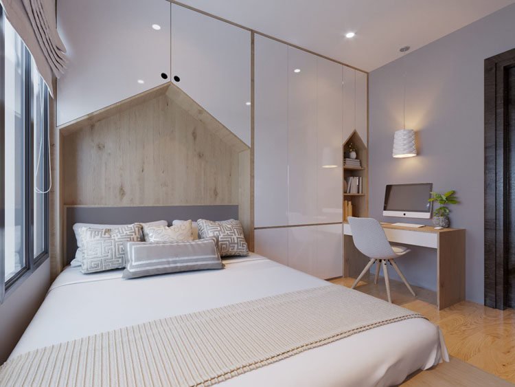 Không gian được bố trí nội thất đa năng tích hợp tủ giúp tiết kiệm diện tích tối đa