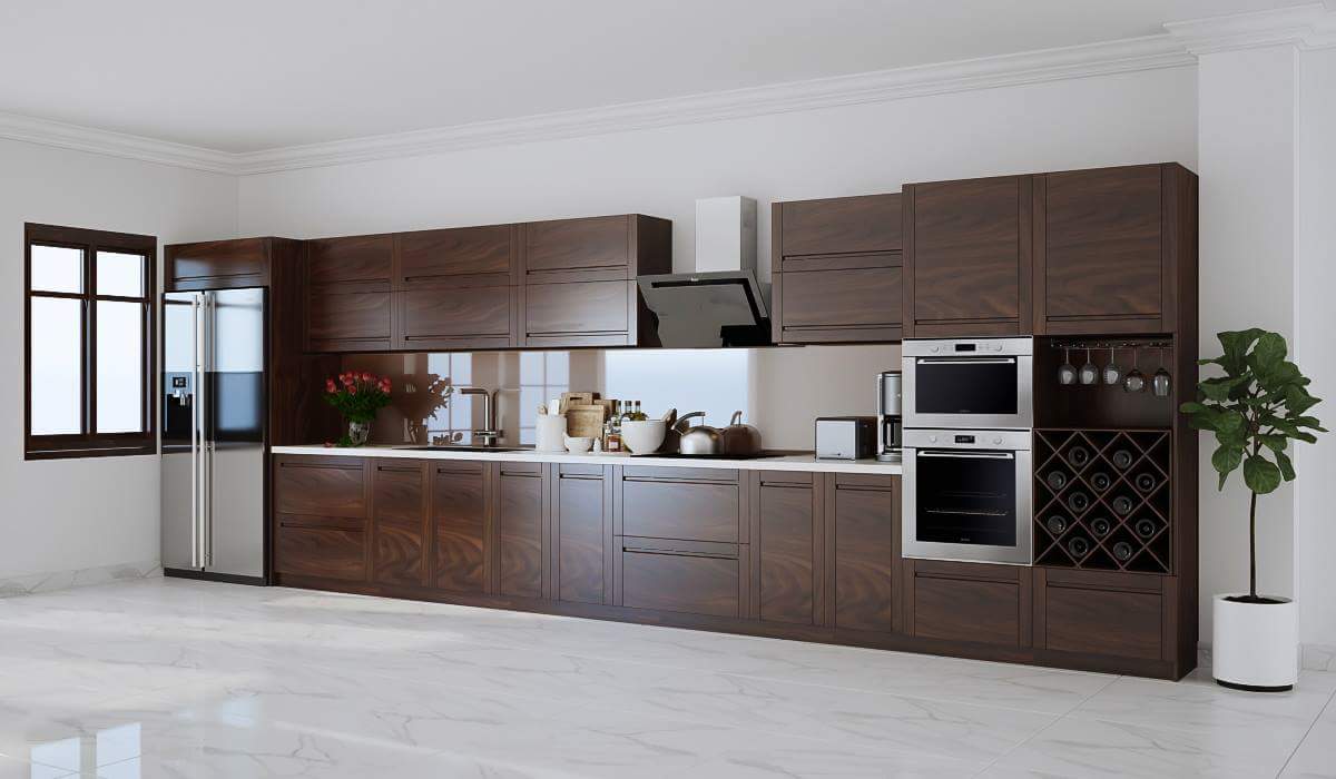 tủ bếp được làm từ gỗ óc chó