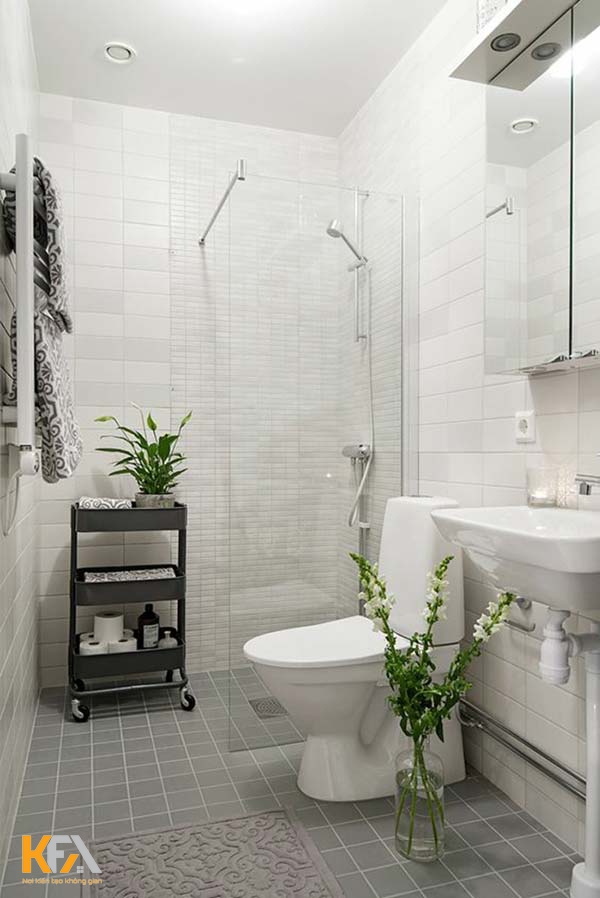 Thiết kế phòng tắm 6m2 với gam màu trắng - xám