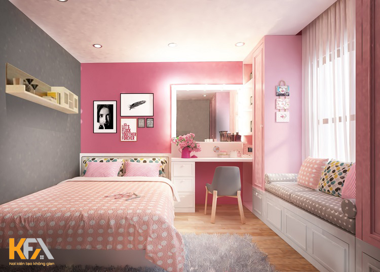Phòng ngủ bé gái 17 tuổi được thiết kế khoa học, bắt mắt với 2 gam màu hồng - xám