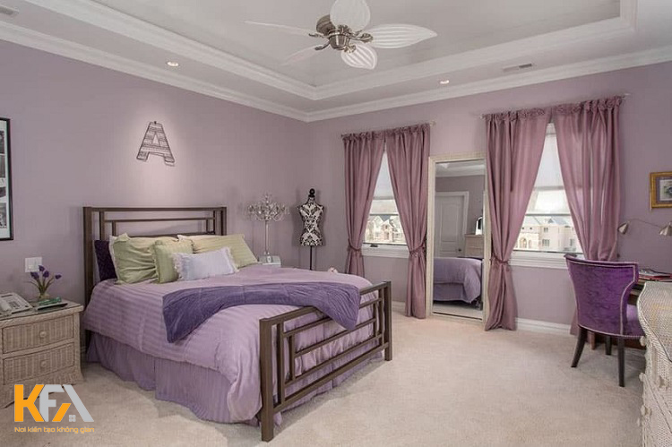 Thiết kế phòng ngủ cho bé gái 18 tuổi màu tìm pastel