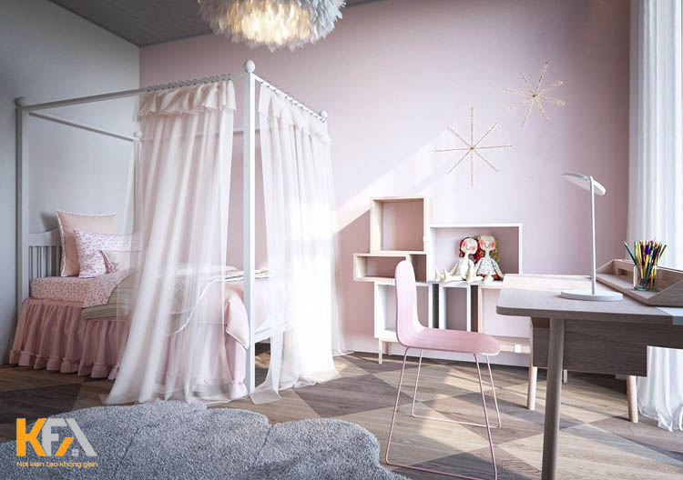 Thiết kế phòng ngủ cho bé gái từ 11-15 tuổi đơn giản, nhẹ nhàng với gam màu hồng pastel