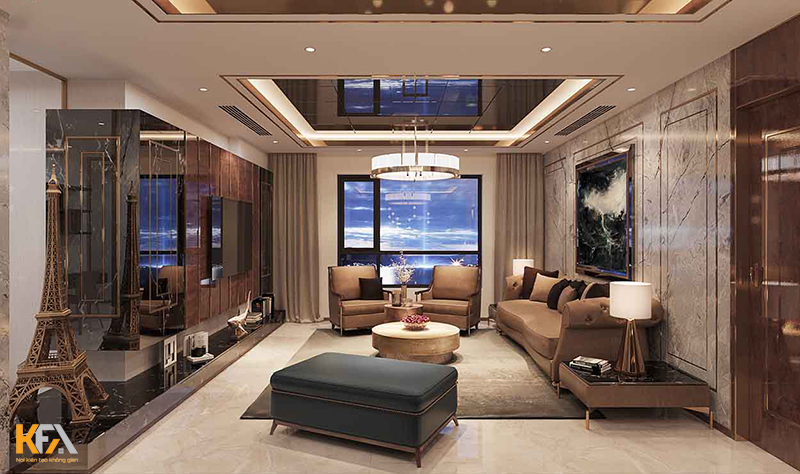 Thiết kế nội thất phòng khách phong cách Luxury
