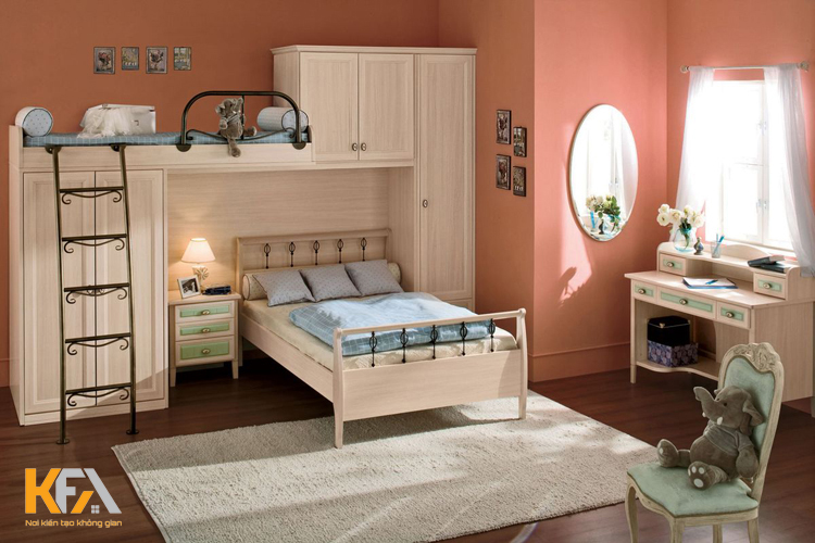 Thiết kế phòng ngủ cho bé gái dễ thương với gam màu hồng cam
