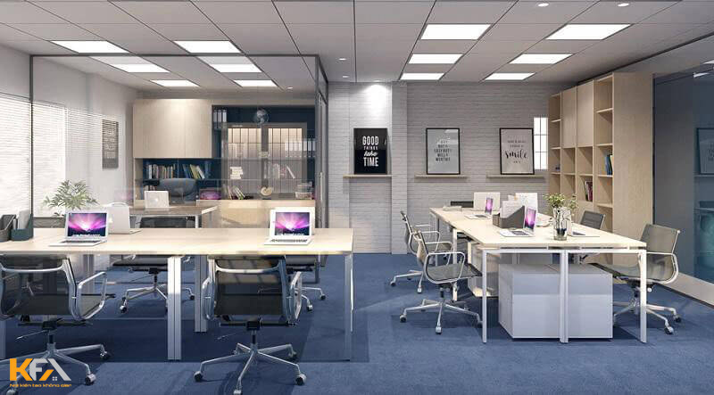 Thiết kế nội thất văn phòng hiện đại với tone xanh, kem