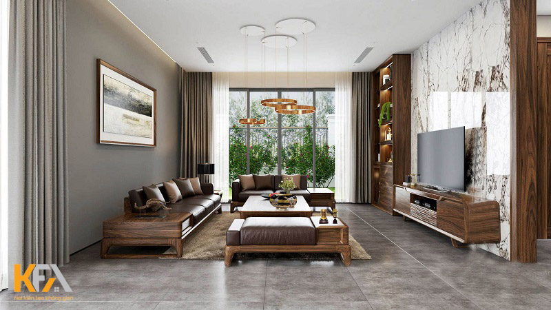 Thiết kế nội thất phòng khách biệt thự đẹp hiện đại ở Từ Liêm NDNTPK6