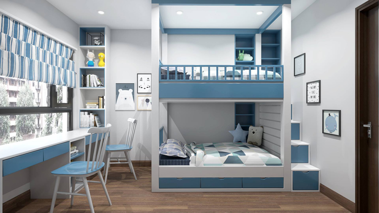 Thiết kế phòng ngủ dành cho 2 bé trai sinh đôi hiện đại