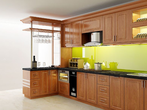 Tủ bếp gỗ Sồi chữ L