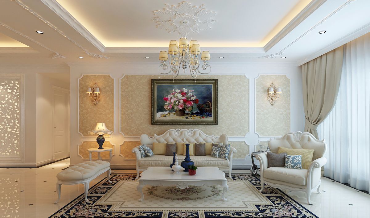 Phòng khách tân cổ điển căn hộ 190m2