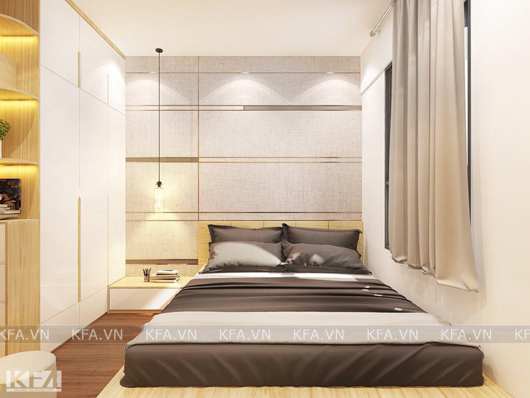 Phòng ngủ chung cư 40m2 êm ái, tiện nghi với tủ quần cách âm tường