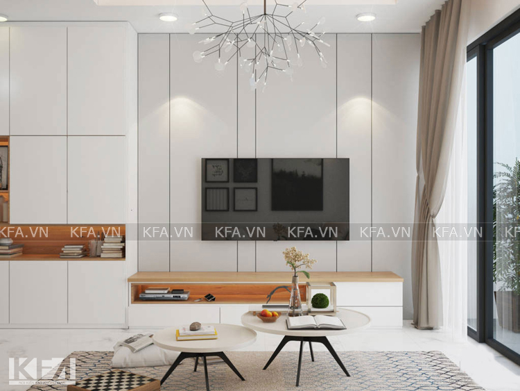 phòng khách mẫu thiết kế chung cư 60m2 2 phòng ngủ
