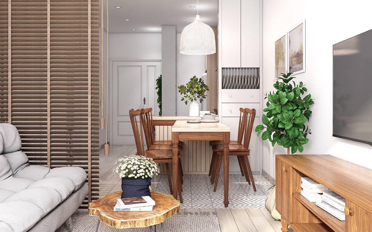 Thiết kế nội thất chung cư nhỏ với gam màu trung tính hiện đại, tận dụng ánh sáng tự nhiên