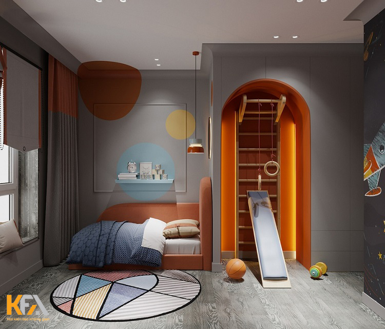 Phòng ngủ màu cam tràn đầy năng lượng cho bé trai 