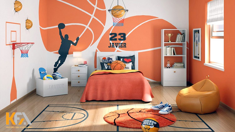 Phòng ngủ cho bé trai với chủ đề bóng rổ độc đáo