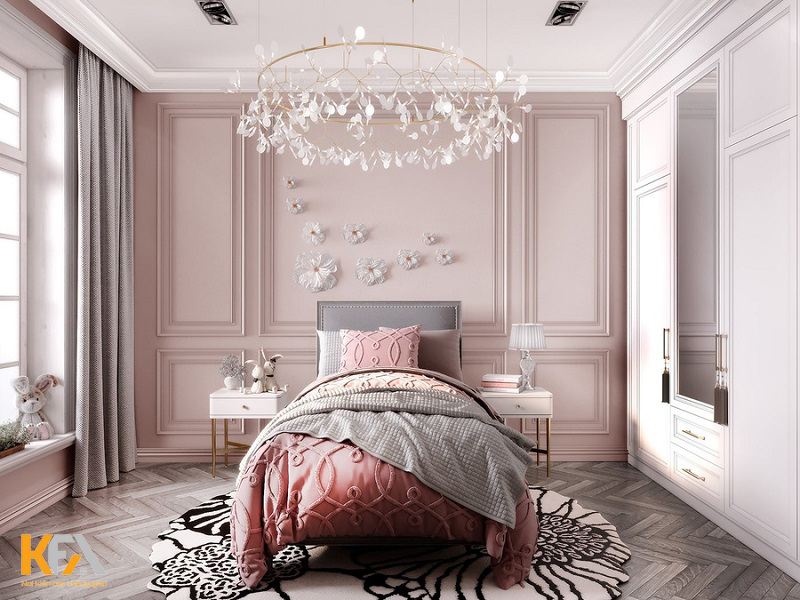 Phòng ngủ tân cổ điển màu hồng mẫu 3