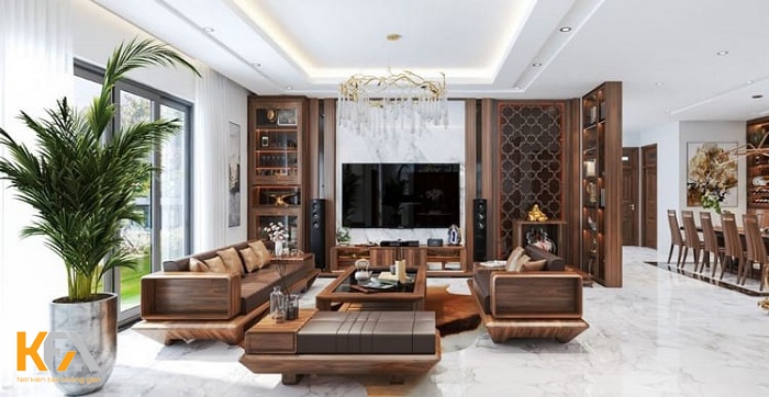 Bộ bàn ghế phòng khách bằng gỗ Óc chó tự nhiên với giá trên 30 triệu