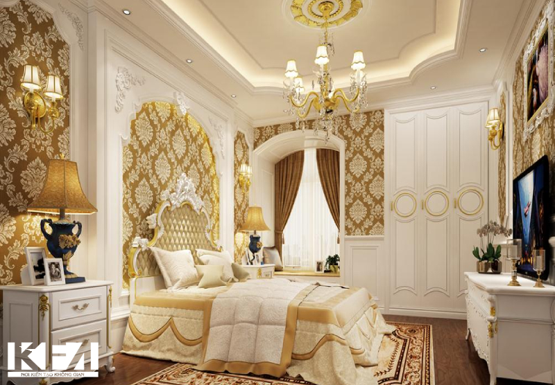 Giường ngủ được thiết kế theo phong cách tân cổ điển