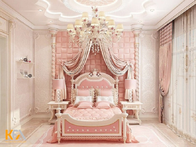 Phòng ngủ tân cổ điển màu hồng mẫu 4
