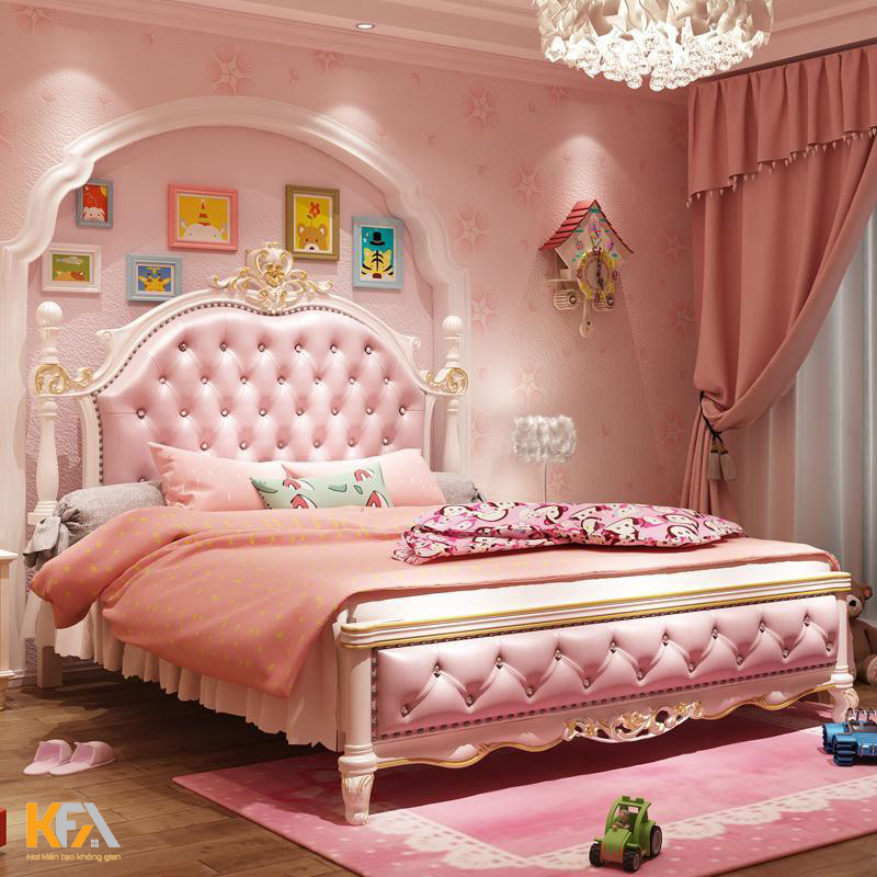 Thiết kế phòng ngủ tân cổ điển màu hồng cho bé