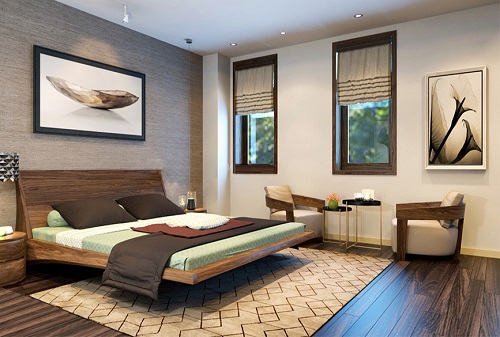 Bộ bàn ghế gỗ tự nhiên chắc chắn đồng điệu với chất liệu của giường ngủ