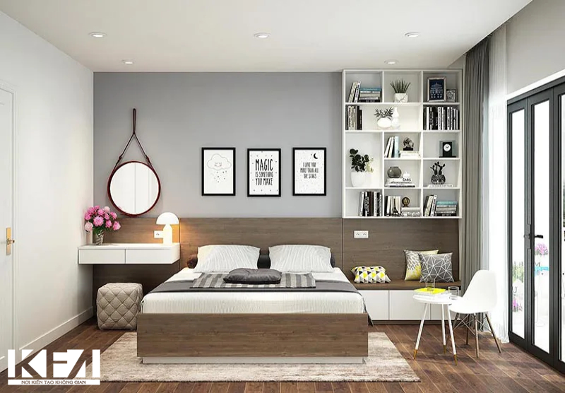 Bàn trang điểm cùng gương tròn độc đáo tạo điểm nhấn