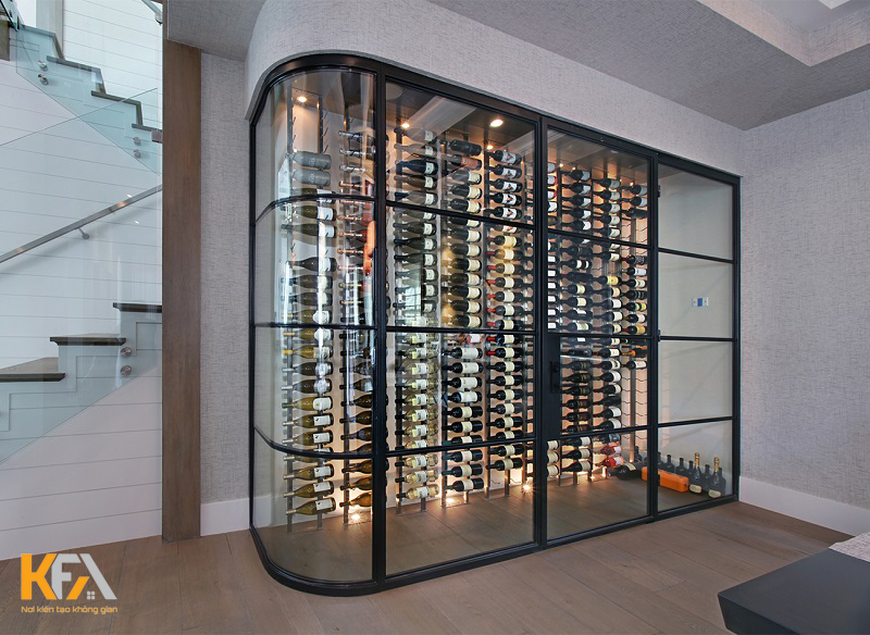 Mẫu 1: Tủ rượu âm tường bằng nhôm kính đẹp