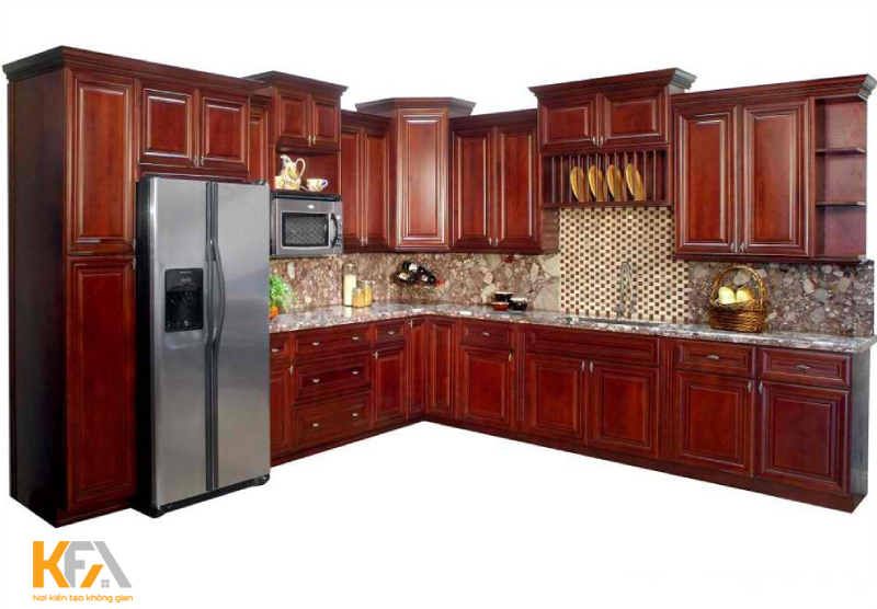 Tủ bếp gỗ có tính cách nhiệt tốt, gần gũi với thiên nhiên, bề mặt nhẵn bóng