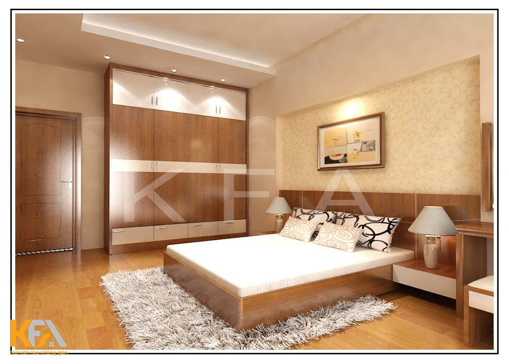 Thiết kế nội thất đơn giản được nhấn nhá bằng kệ và sàn gỗ cho không gian đẹp tinh tế