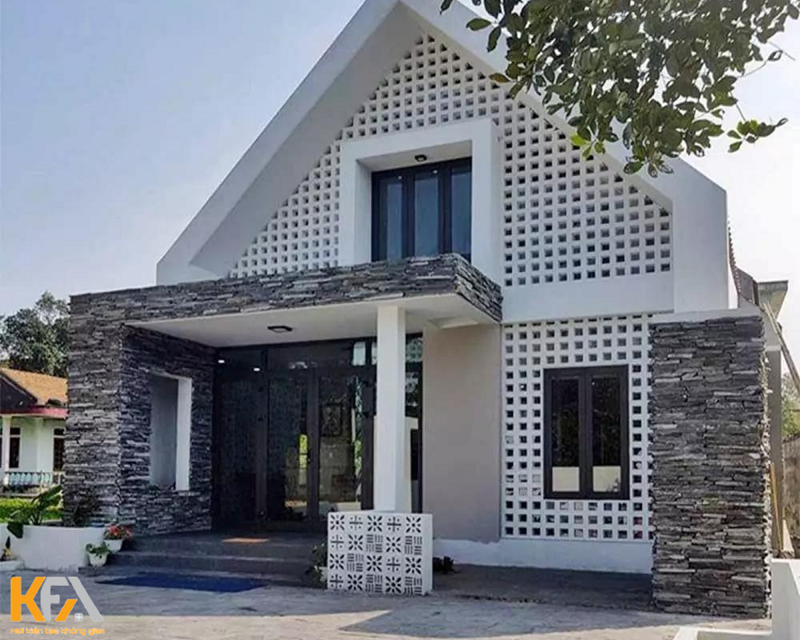 Ngôi nhà được thiết kế mặt tiền ốp đá trắng ấn tượng