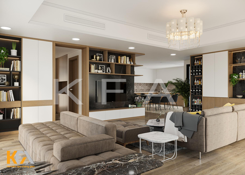 Bộ sofa chữ L bằng nỉ cao cấp với bốn chân trụ bằng kim loại sáng bóng