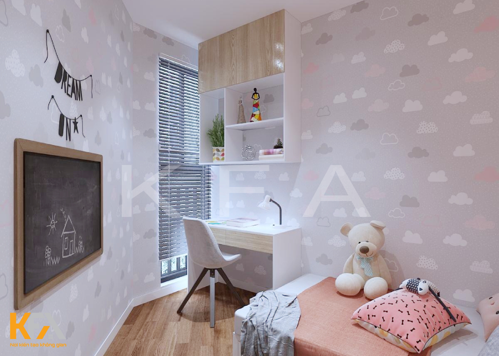 Bàn học và giá sách được đặt cạnh cửa sổ cung cấp đủ ánh sáng tự nhiên tốt cho mắt bé Bàn học và giá sách được đặt cạnh cửa sổ cung cấp đủ ánh sáng tự nhiên tốt cho mắt bé