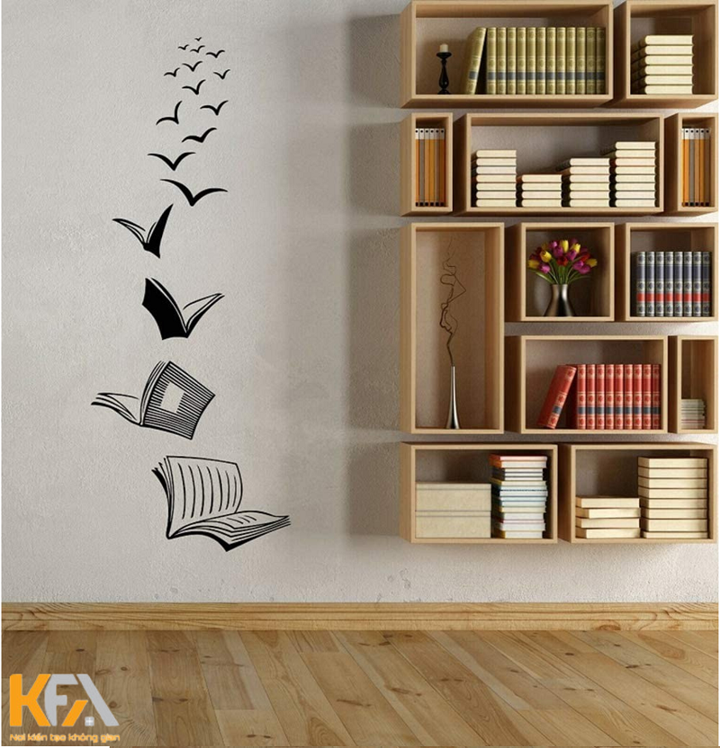 Phòng đọc sách được trang trí bằng giấy gián tường đầy nghệ thuật