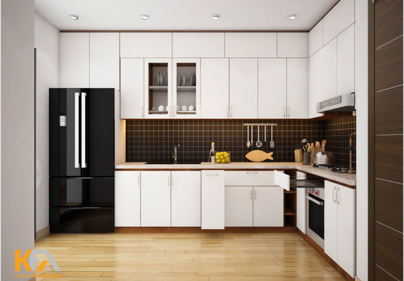 Tủ bếp gỗ công nghiệp Acrylic sáng bóng như gương Tủ bếp gỗ công nghiệp Acrylic sáng bóng như gương