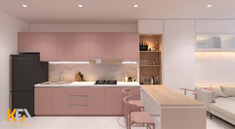 Tủ bếp màu hồng dành cho những cô nàng nữ tính