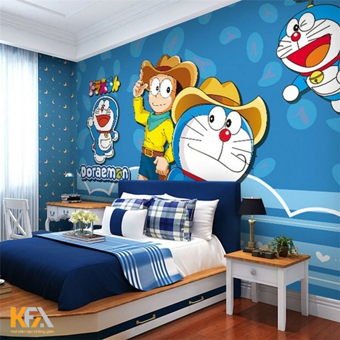Căn phòng ngủ doremon được sơn nổi bật hình ảnh doremon và Nôbita Căn phòng ngủ doremon được sơn nổi bật hình ảnh doremon và Nôbita
