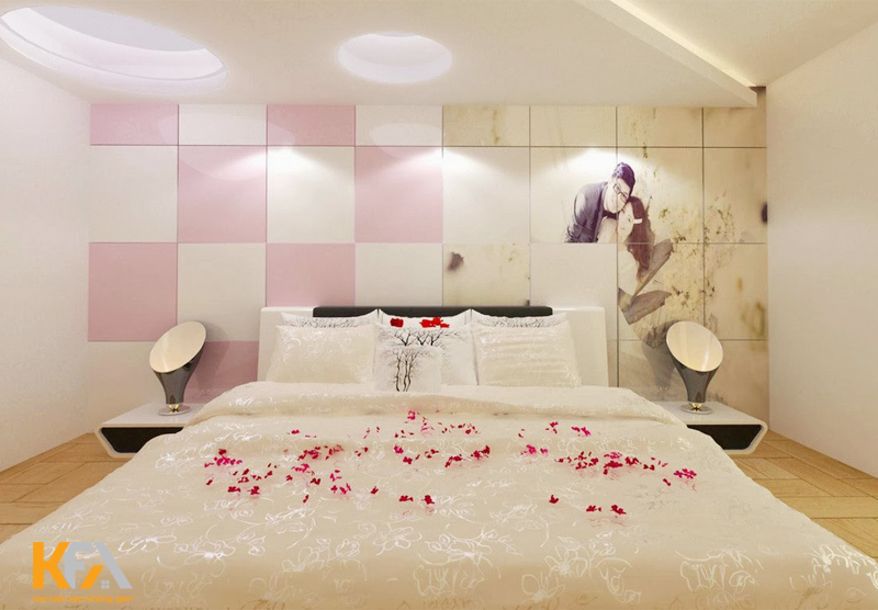 Phòng ngủ cho vợ chồng mới cưới với sắc trắng tinh khôi