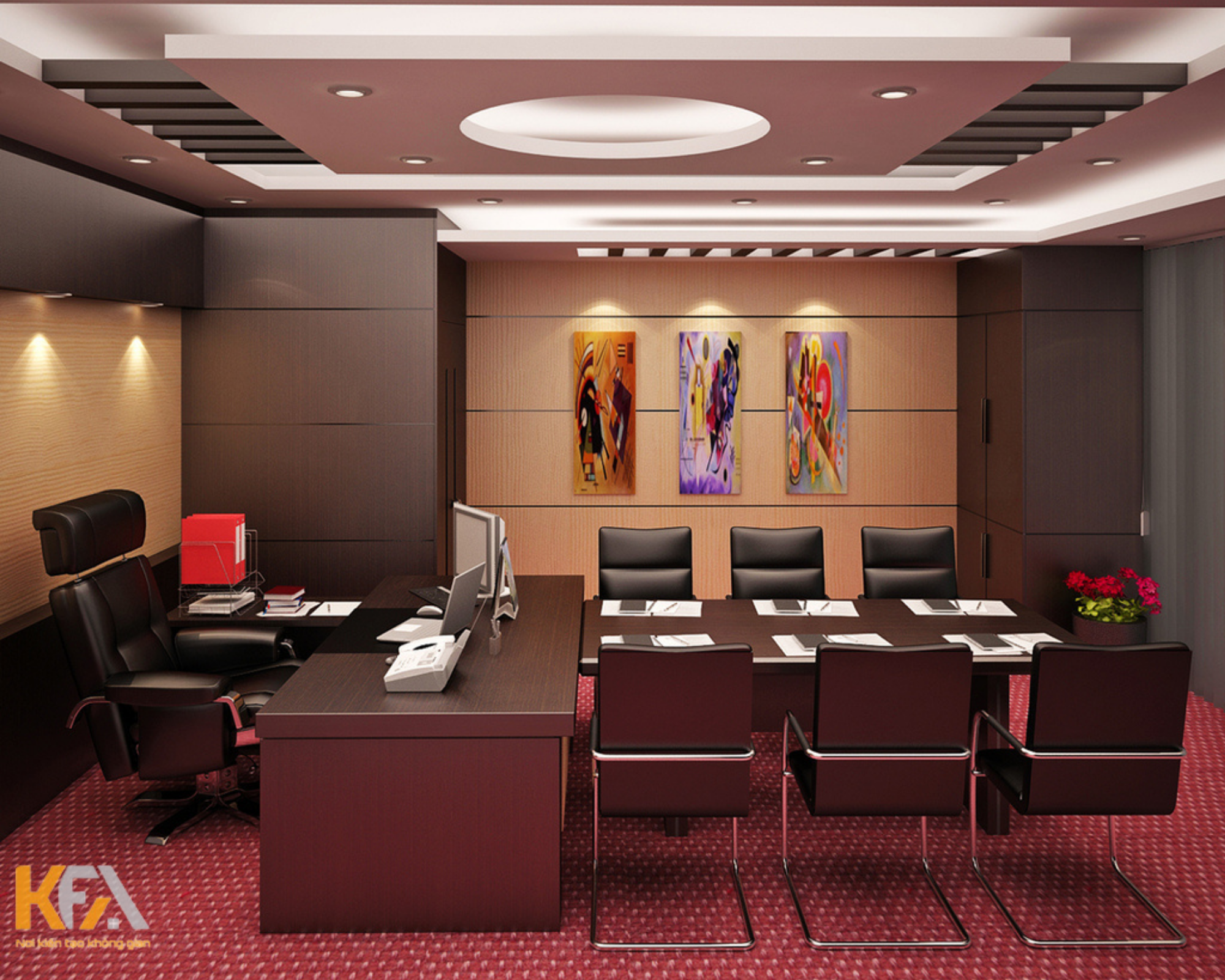 Phòng họp thiết kế hiện đại gắn liền với bàn làm việc của sếp