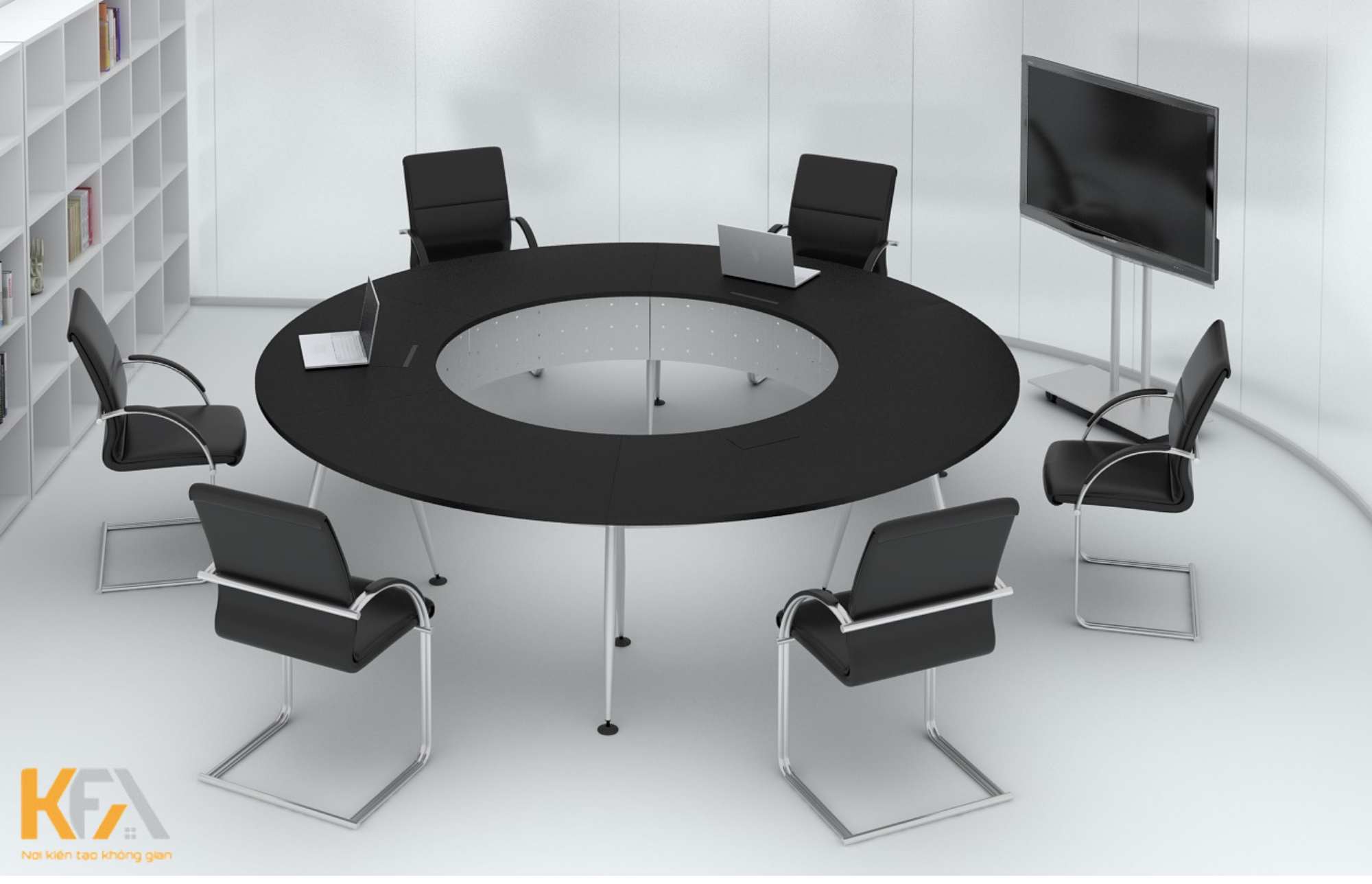 Phòng họp 15m2 hiện đại với bàn họp tròn 