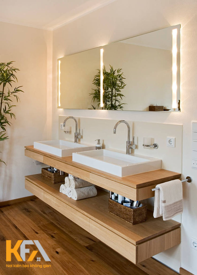 Mẫu lavabo nhà tắm gỗ laminate đẹp