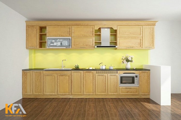 Tủ bếp gỗ Sồi thiết kế hình chữ I mẫu 03